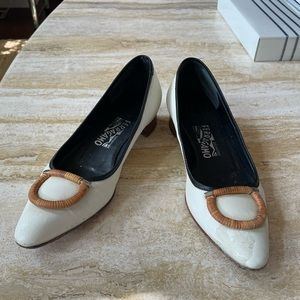 Ferragamo Wicker Gancini Flats pointed 1" heel slip on